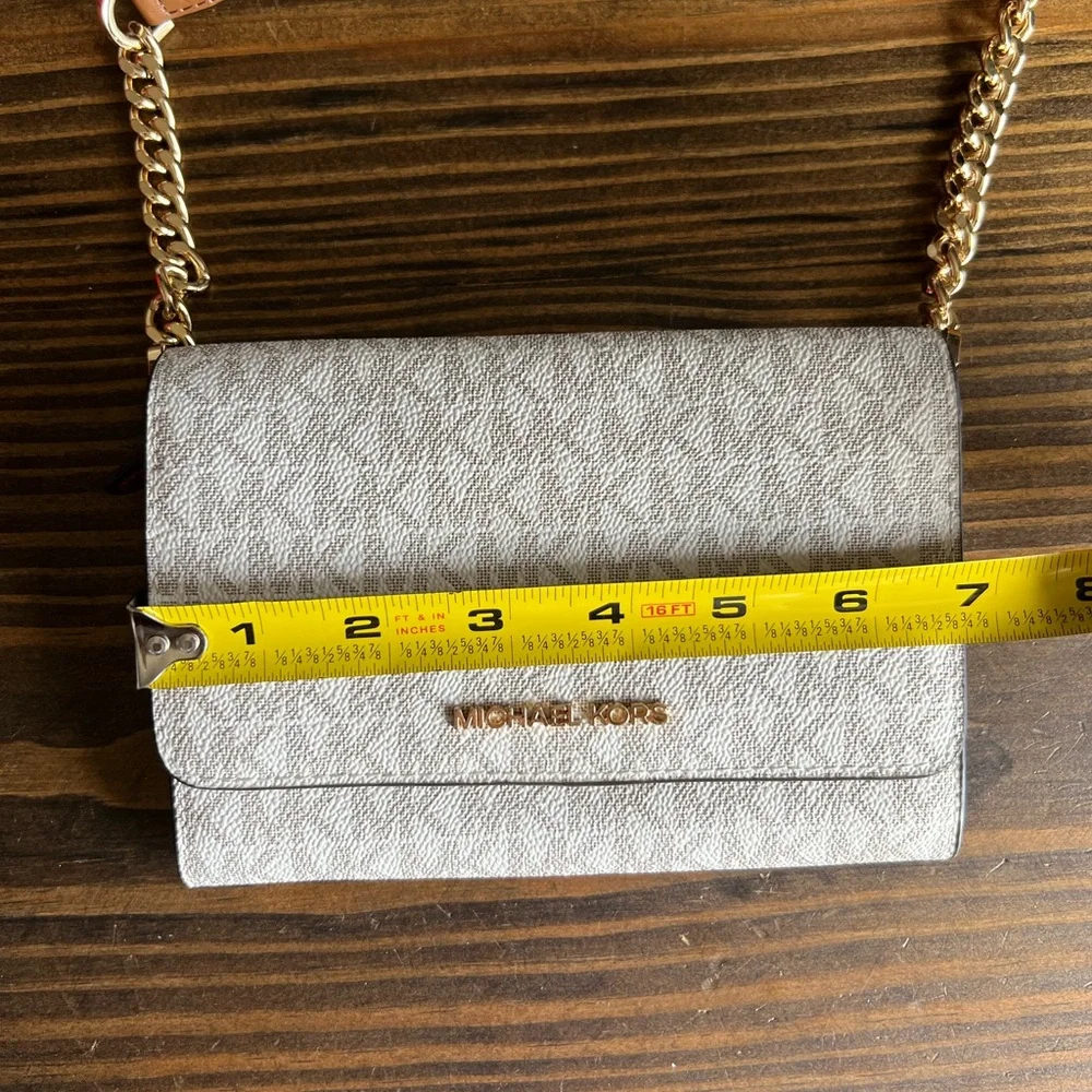 Michael Kors Crossbody Bag in White and Brown with Gold Hardware